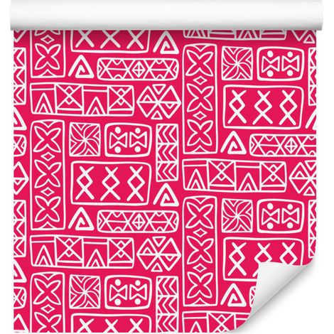 Carta da parati con motivo geometrico polinesiano, rosa cipria e rosa antico, 50x1000 cm (1/5)