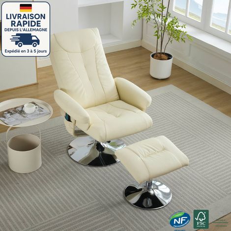 Poltrona relax - Con funzione massaggio a 5 punti - Ergonomica - Con funzione riscaldamento elettrico - Girevole a 360° - Base in metallo stabile - Tessuto PU - Beige
