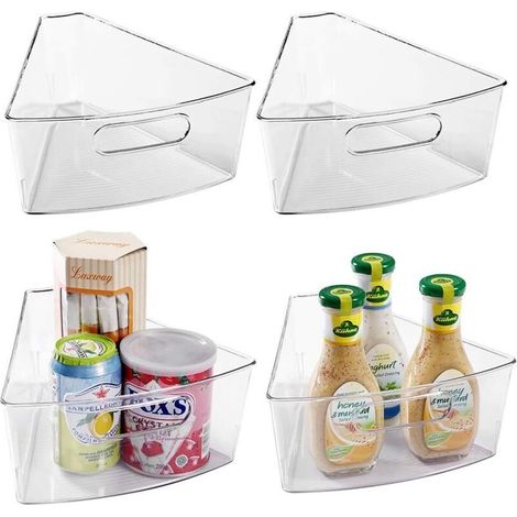 Lot de 4 bacs de rangement transparents en plastique avec poignée pour armoires de cuisine. 26 x 24 x 10 cm (1/5)