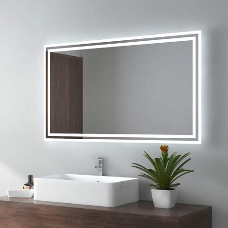 Miroir de Salle de Bain avec éclairage, 100 x 60 cm, avec Interrupteur à Bascule, Anti-buée, 2 Couleurs de lumière Blanc Chaud/Blanc Froid, Horizontal/Vertical, économie d'énergie (1/5)