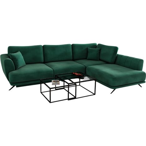 Canapé convertible angle droit tissu vert foncé Savary 280cm (1/5)