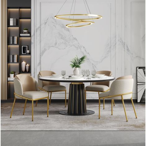 CHICFURN Set di 4 sedie da pranzo 55x55x85 cm beige e kaki, PVC e metallo (1/5)