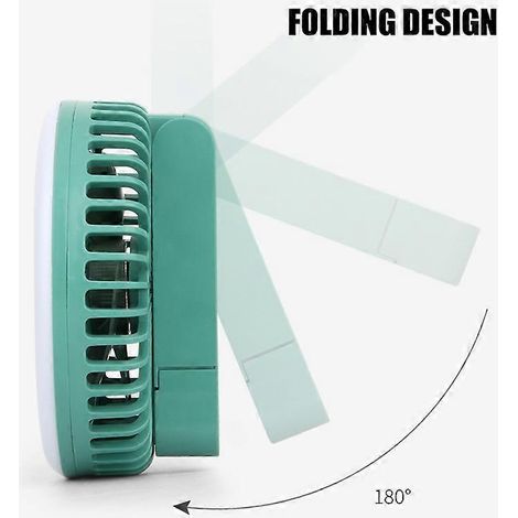 Mini ventilateur USB portable pliable et multifonction avec mousqueton, petit ventilateur silencieux d'extérieur (vert) (1/5)