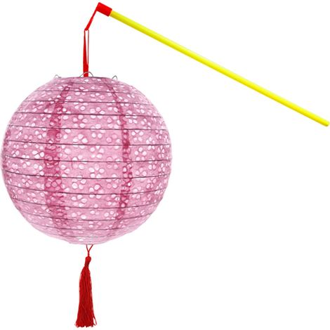 Lanterne En Papier - Design Découpé Creux - Style Asiatique Japonais - Avec Tassel Et Bâton - Lumière LED Chaude - Pour Intérieur Extérieur Mariage Fête - 1 Pièce (1/5)