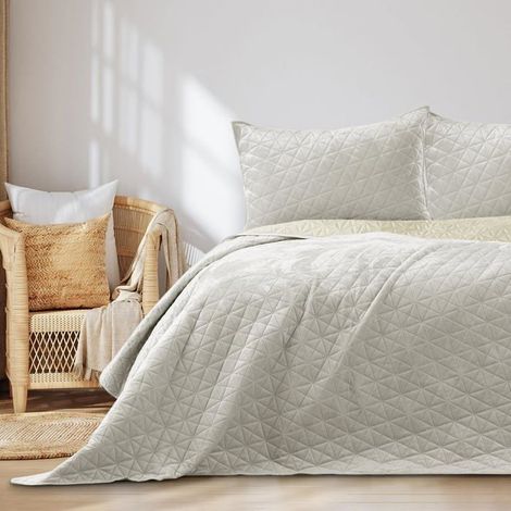 Filiyano-Couvre-lit Laila 220 x 240 cm Beige clair Velours mat double face Laila Beige clair (1/5)