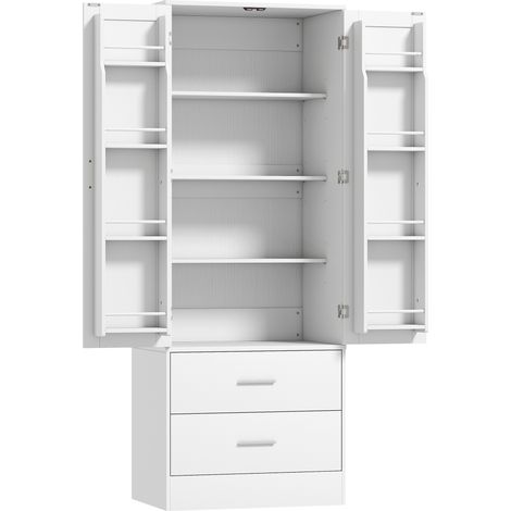 Credenza da Cucina 60x40x159 cm con Armadietto con 8 Ripiani Portaspezie e 2 Cassetti Bianco (1/5)