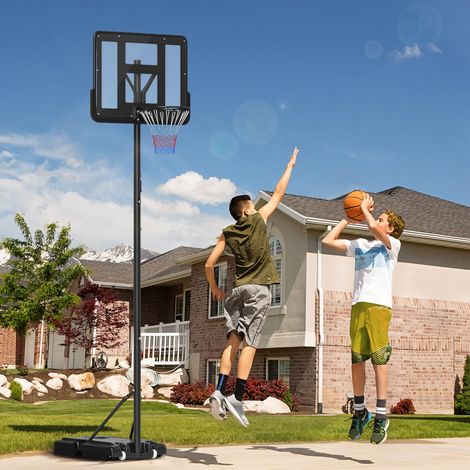 Hauteur du réglable panier de basket 160-305 cm - base avec roues et structure en acier - panneau de support en PVC transparent
