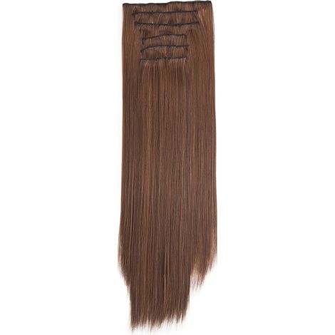 6 Mèches de Cheveux Clip In Longues Lisses Quotidienne Pièce de Perruque Soie Mat Haute Température 4.2M30 (1/5)