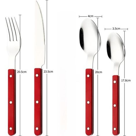 Ensemble de couverts français, ensemble de quatre pièces, couteau à steak, fourchette et cuillère en acier inoxydable pour bistrots, restaurants et usage domestique.