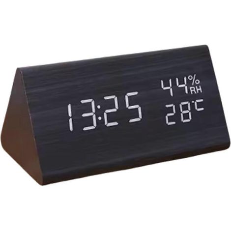 Horloge étudiante LED, horloge en bois simple, affichage de la température, contrôle sonore, horloge de bureau, ornement décoratif pour la maison, noire (1/5)