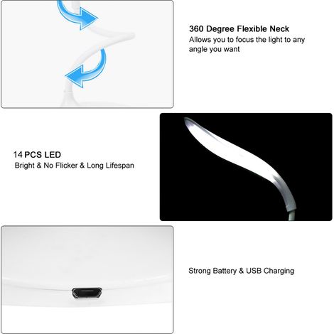 Lampe de bureau LED USB à col flexible, intensité variable, interrupteur tactile, lampe de lecture nocturne (1/5)