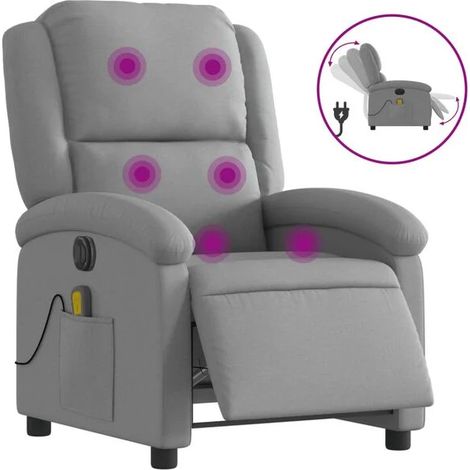 Chaise relaxante électrique en tissu, réglage inclinable 0-135°, massage lombaire et chauffage intégrés, gris clair – pour salon ou bureau (1/5)
