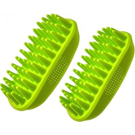 Lot de 2 brosses à shampooing en silicone pour chien, peigne de massage pour chien, brosse de bain douce pour poils moyens à longs, moyens et grands (1/5)