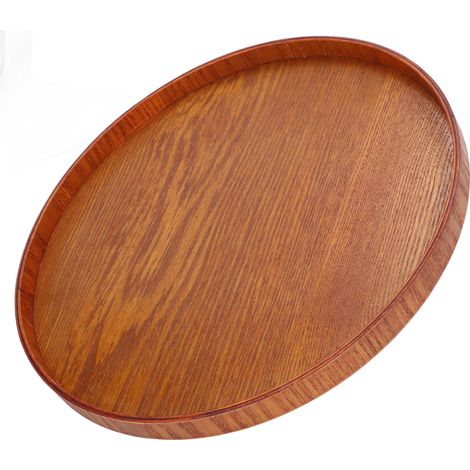 Rundes, braunes Massivholztablett 30 cm, Teetablett, Tassenhalter, Obst- und Gebäcktablett im japanischen Stil, kreativ und praktisch. (1/5)