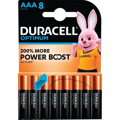 Duracell Optimum Pilas Alcalinas Mini-estilo AAA MN2400 1,5V - Paquete de 8