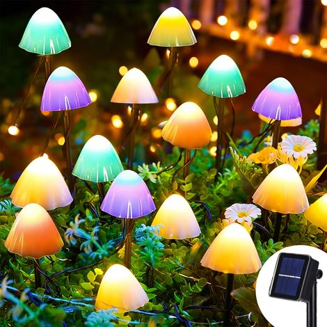 Lampes solaires de jardin à 20 DEL de 5 m, lumières solaires en forme de champignon, 2 modes, étanches, pour décoration de jardin, allée, cour, pelouse (multicolore) (1/5)