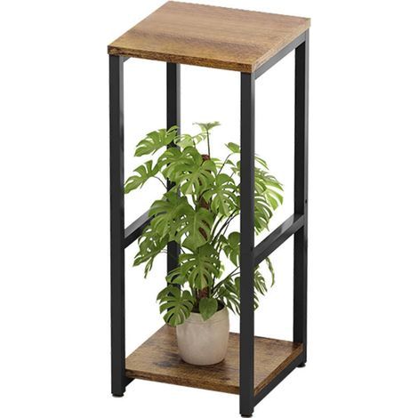 Étagère d'angle moderne à 2 niveaux en métal pour plantes d'intérieur, 80 cm, support carré pour pots de fleurs (2 niveaux, noir) (1/4)