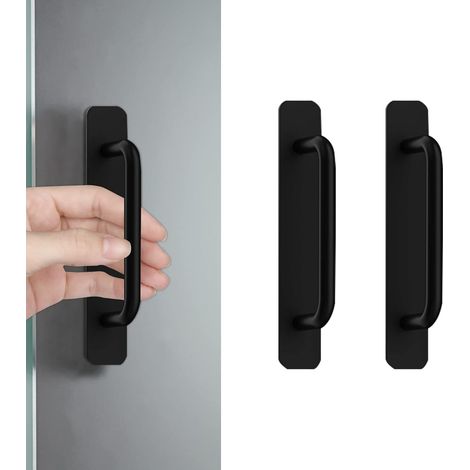 BRAVIX Lot de 2 poignées de porte autocollantes en aluminium noir - Pour cuisine, chambre à coucher, armoire, salle de bain (147 mm) (1/5)