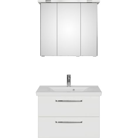 Waschplatz Set Badezimmer mit Mineralmarmor Waschbecken TRENTO-66 in weiß Glanz, B/H/T: ca. 80/200/51 cm (1/4)
