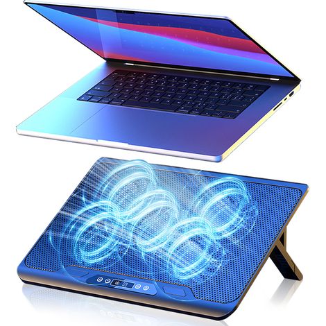 1 Refroidisseur pour ordinateur portable, 5 ventilateurs, LED, hauteur réglable, 2 ports USB, 15 pouces (1/5)