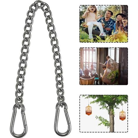 Chaîne de chaise suspendue, chaîne avec deux mousquetons, crochets de balançoire, 66 cm Chaîne de chaise suspendue en acier inoxydable avec deux mousquetons pour chaise suspendue intérieure extérieure (1/5)