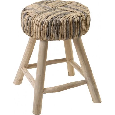 Tabouret/Table d'appoint artisanal en bois de teck et tressage - TRESA (1/3)