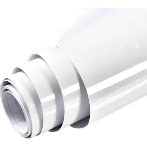 Lámina adhesiva blanca con purpurina de 60 cm x 5 m – Vinilo impermeable y resistente al aceite – Alto brillo para muebles y superficies lisas (1/5)