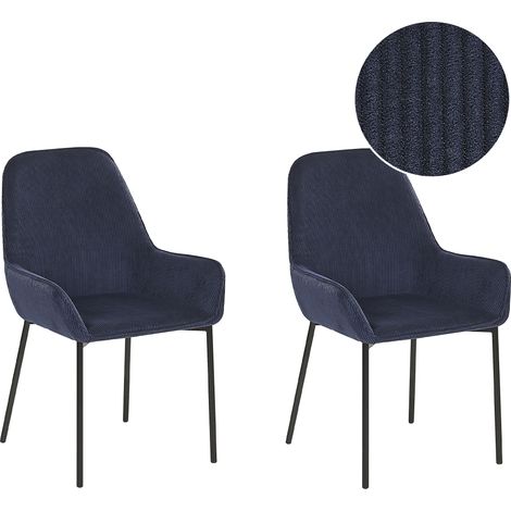 Conjunto de 2 sillas de comedor tapizadas en pana azul con patas negras estilo retro glamour Loverna