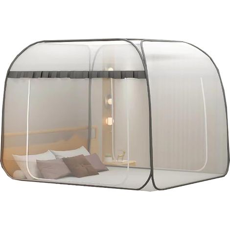 Moustiquaire Pop-up Ciel de lit d'été Pliable Portable Moustiquaire Bed Dream Tents Tente de Couchage pour Lits Simples à King Size, Gris, 200 x 220 cm (180x200cm) (1/5)