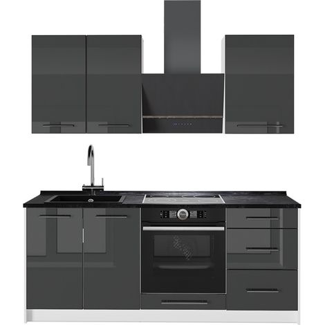 Cucina monoblocco Fame-Line, Antracite lucido/Bianco, 190 cm senza piano di lavoro, Vicco (1/5)