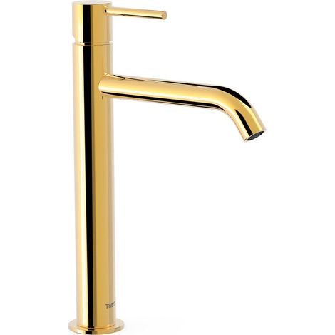 TRES 26230701OR STUDY Grifo Monomando Caño Alto para Lavabo Color Oro 24K - ref: 26230701OR