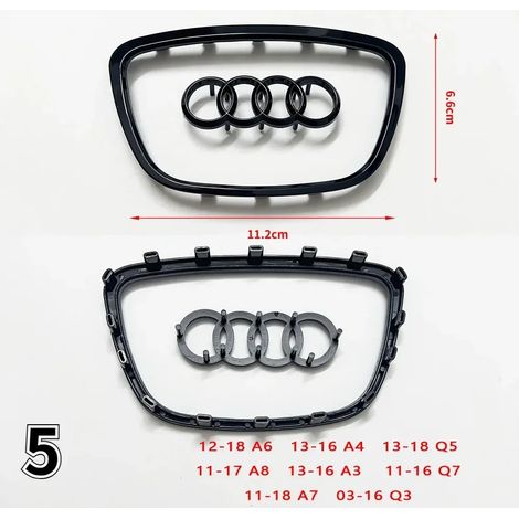 (N° 5 Noir brillant) Bande adhésive brillante avec logo pour volant automobile, plaquée or, compatible avec Audi A3, A4, B8, 8P, B9, 8V, A5, A6, C7, A7, Q3, Q5 et Q7. (1/4)