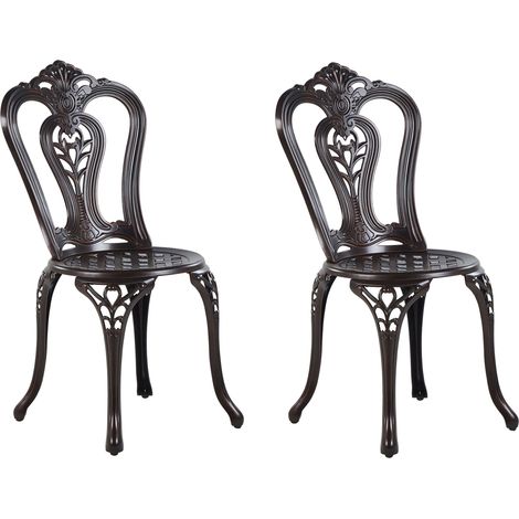 Juego de 2 sillas de jardín de aluminio marrón sin brazos comedor de bistró diseño vintage de metal Bovino (1/5)