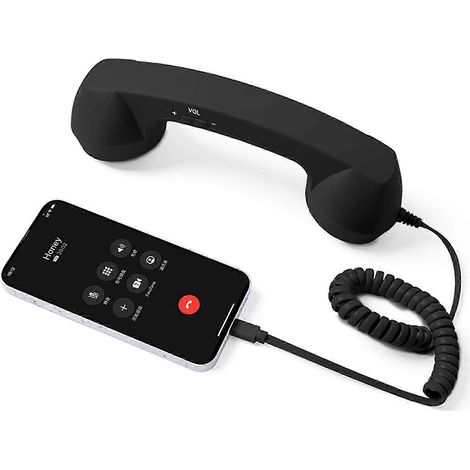 USB-C Retro-Telefonhörer für iPhone & Android: Plug & Play, strahlungsfreies und komfortables Telefonieren im Retro-Stil Schwarz (1/5)