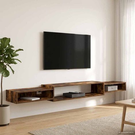 vidaXL Meuble TV mural Montage mural Chêne fumé 220 x 28 x 21 cm (1/5)