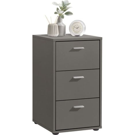 Table de Chevet 3 Tiroirs Design "Gania" 62cm Gris (1/2)