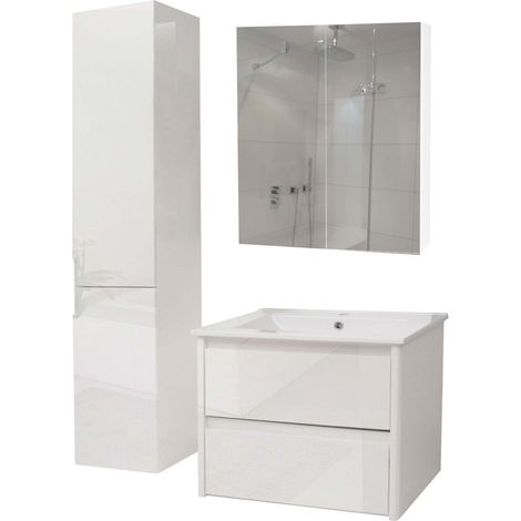 Badezimmerset HHG-618b, Waschtisch Spiegelschrank Hängeschrank, hochglanz MVG-zertifiziert weiß