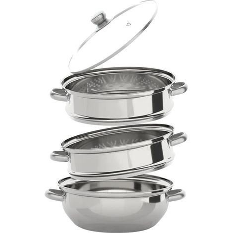 Vaporiera a triplo strato, realizzata in resistente acciaio inox, grigio chiaro. (1/2)