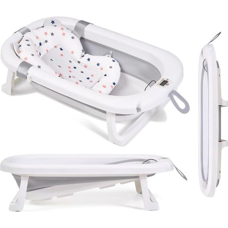 1 Baignoire pliable, pieds antidérapants, bouchon de vidange, compacte, pour maison et voyage, gris (1/5)