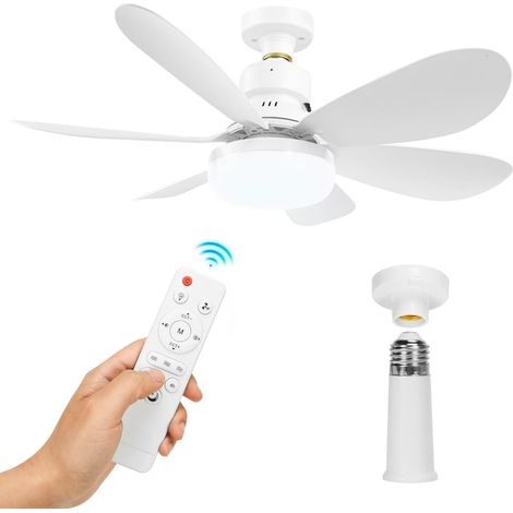 Zern Ventilateur de Technologie avec Lumière, 40 W Petit E27 Ventilateurs Télécommande Lumières Rose, 20, 5 Pouces LED Silencieux pour Garage (blanc) (1/5)