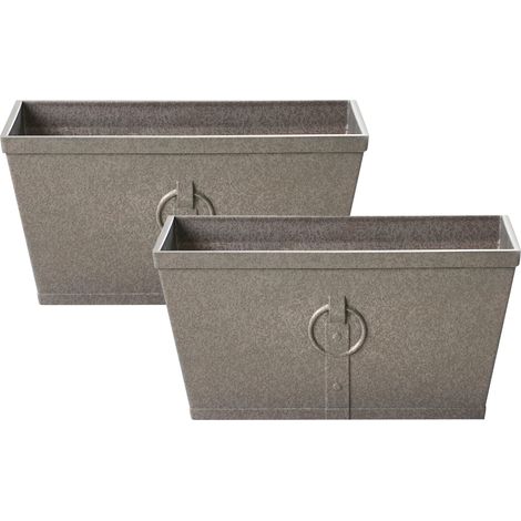 Conjunto de 2 macetas de mezcla de arcilla gris 60 x 30 cm exterior Poria (1/5)