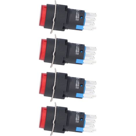 Bouton poussoir rond 16mm rouge auto-verrouillant 24V LED, interrupteur à impulsion 8 broches, lot de 25 pièces BEMLA1622DSY (1/5)