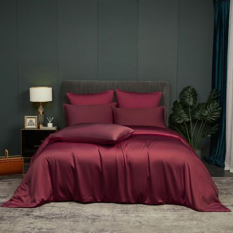 Parure de lit d'été 200 x 200 cm - Bambou rouge bordeaux uni - Parure de lit rafraîchissante - Lisse, douce, douillette et respirante - Housse de couette avec fermeture éclair et 2 (1/5)
