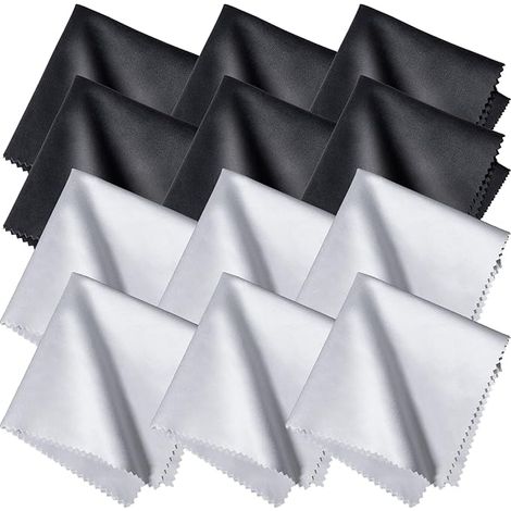 Chiffons Microfibre de Nettoyage pour Lunettes, 12Pcs Chiffon de Nettoyant Lunettes 15  15cm pour Lentilles, Lunettes, Ecrans, Tablettes, Glasse, Noir/Gris (1/5)