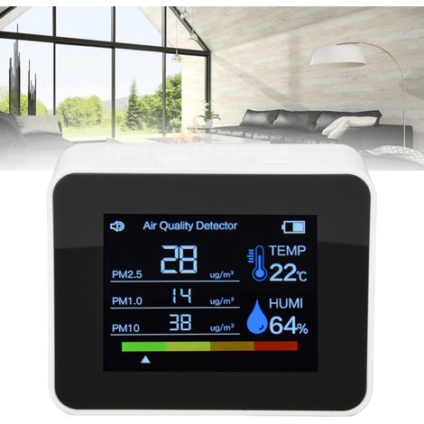 Moniteur de qualité de l'air multifonctionnel 8 en 1, détecteur de dioxyde de carbone, moniteur portable, commutation automatique d'écran paysage/portrait, rechargeable par USB, blanc (1/5)