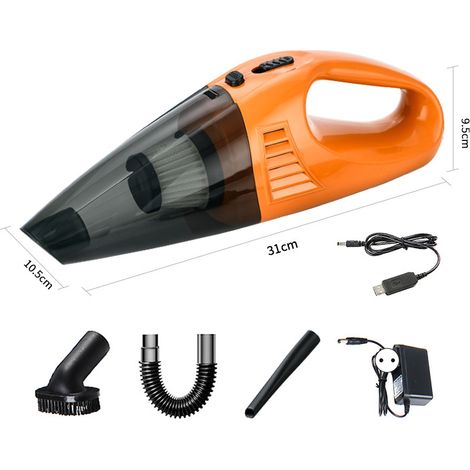 Aspirateur voiture sans fil portable à main ergonomique sec humide domestique orange prise EU avec accessoires ABS PP 31x9.5x10.5cm (1/2)