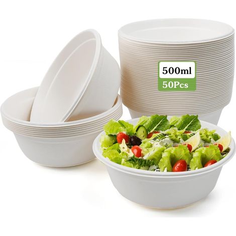 50 Bols À Soupe 500 Ml Assiettes Bols En Carton Durables En Canne À Soupe Biodégradables Compostables À Frites Pour Fêtes Et Pique-Niques (1/5)