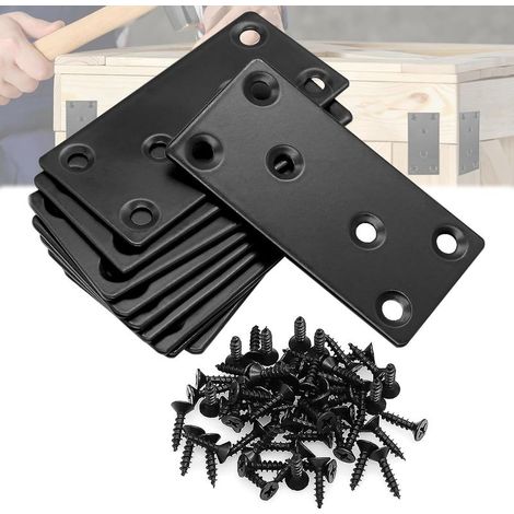 10 Pièces Connecteur Plat en Acier Inoxydable, Plaques Fixation Équerre, Plaques d'Assemblage Plates, Avec 60 Vis, Pour Le Bois, Les Meubles et Les Projets de Bricolage(80 x 40 x 2 mm) (1/5)