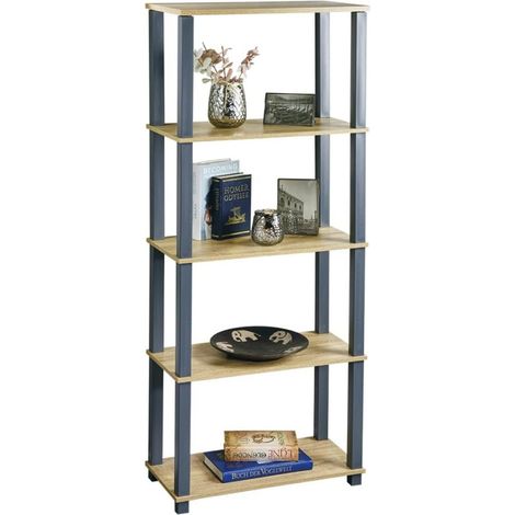 Étagère de Rangement 5 Niveaux - Bois FSC et Structure Noire - 60 × 28 × 147 cm - Livraison gratuite