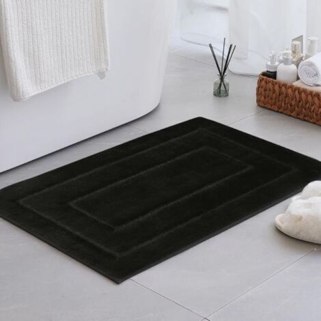 Tapis antidérapant, doux, absorbant, lavable en machine pour salles de bains et douches, 50 x 80 cm, noir (1/5)